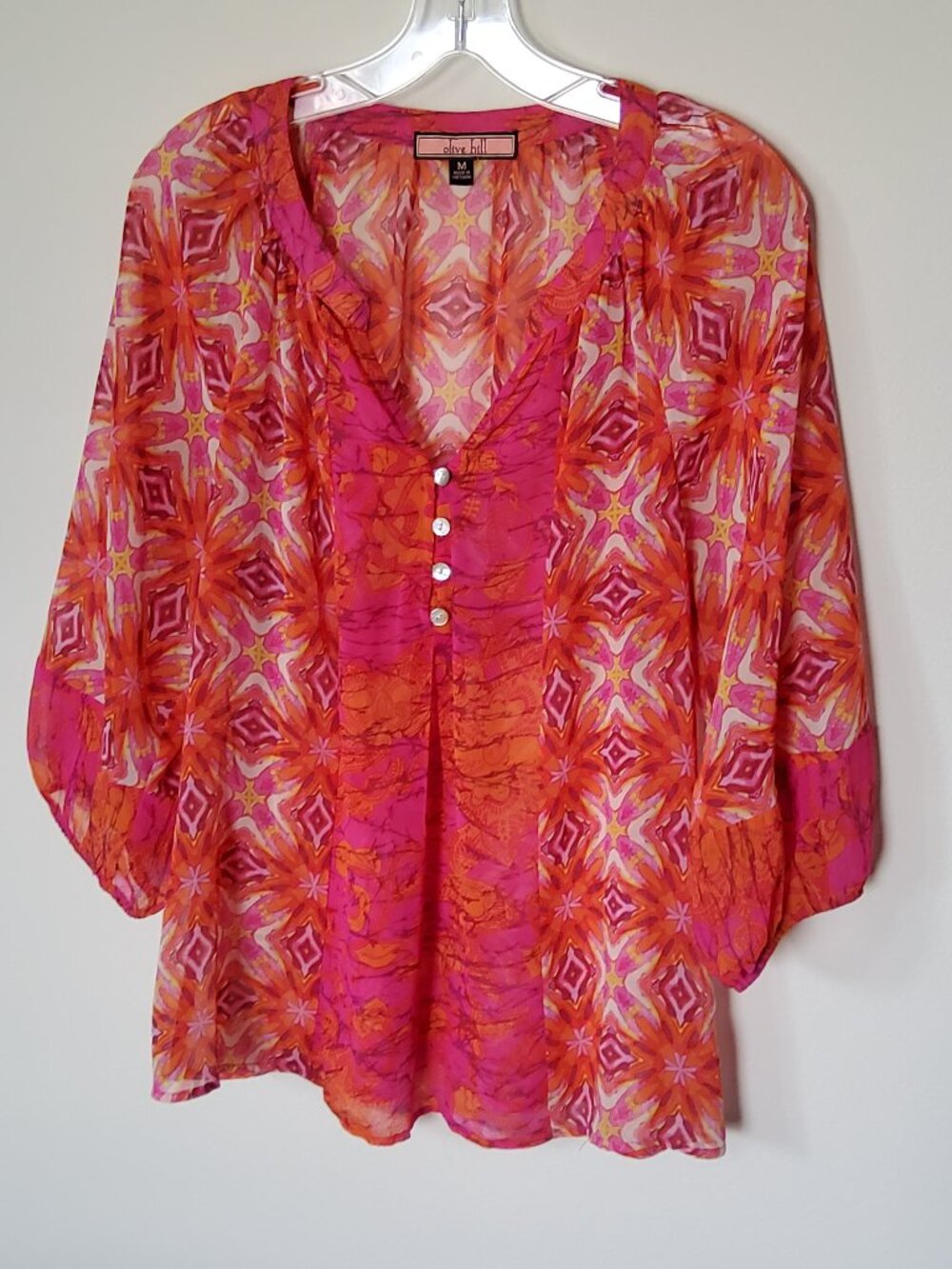 Sheer Olive Hill Summer Blouse Size M